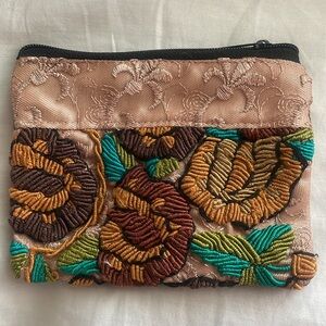 Boho Hippie Woven Embroidered Floral Zipper Bag